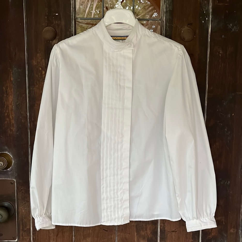 Vintage Bryn Connelly | Stand Collar Blouse w/ pleated front Puff Sleeves